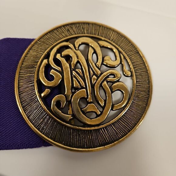 Purple Regal Elastic Belt Brushed Gold Hardware Waist 32"-36" - Picture 3 of 6